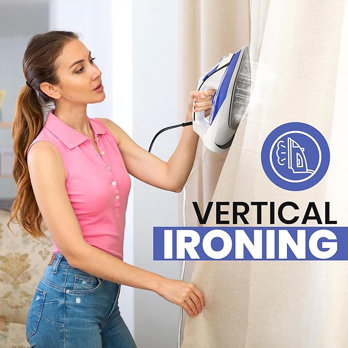 Utopia Home Steam Iron for Clothes - Non-Stick Soleplate - 1800W Clothes Iron With Auto-Off Safety Feature - Adjustable Thermostat Control, Variable Steam Control, Self-Clean, 8 Feet Cord (White/Blue)