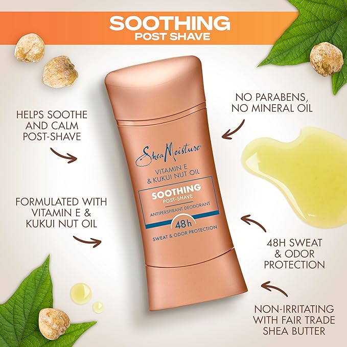 SheaMoisture Antiperspirant Deodorant Stick Soothing Vitamin E & Kukui Nut Oil, 2 count for 48HR Sweat & Odor Protection with No Parabens & No Mineral Oil 2.6 oz