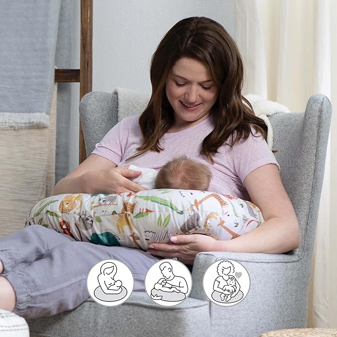 Boppy Original Nursing Pillow, Neutral Jungle Colors, Ergonomic Nursing Essentials for Bottle and Breastfeeding, Firm Fiber Fill, with Removable Pillow Cover, Machine Washable