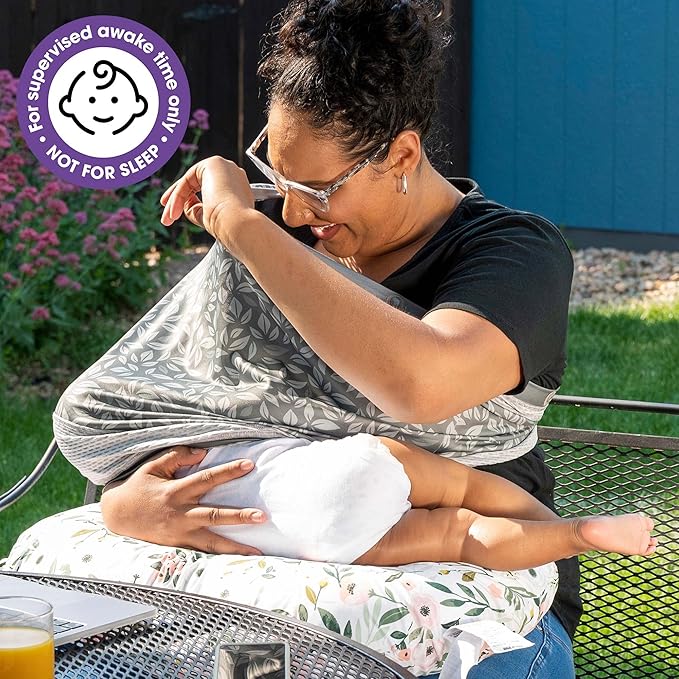Boppy Original Nursing Pillow, Pink Garden, Ergonomic Nursing Essentials for Bottle and Breastfeeding, Firm Fiber Fill, with Removable Pillow Cover