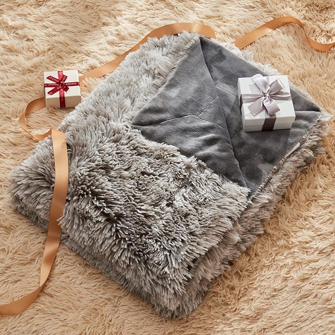 GONAAP Fuzzy Faux Fur Throw Blanket Frosty Grey Super Soft Cozy Plush Fuzzy Shaggy Blanket for Couch Sofa Bed (Frosty Grey, Throw(50"x60"))