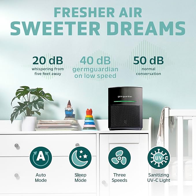 GermGuardian Airsafe+ HEPA Air Purifier for Home, Large Rooms Up To 1043 Sq. Ft. with HEPA Air Filter, UV-C Light & Air Quality Sensor, AC3000B, Black