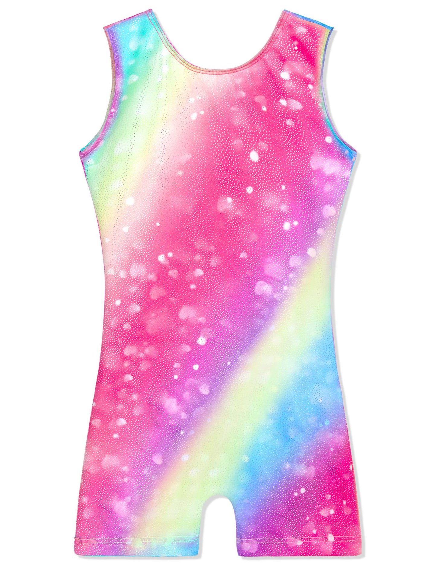 TENVDA Girls Gymnastics Leotards Size 6-7 Years Old Sparkle Colorful Heart Print Classic Fitted Tank Biketard Tumbling Unitard