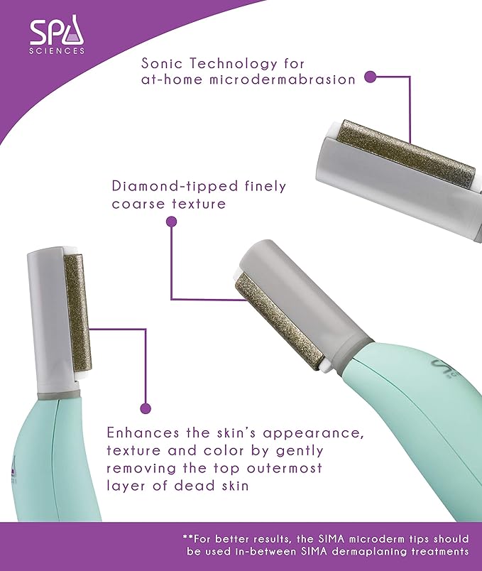 Spa Sciences SIMA Microderm Tips - 1 Coarse and 1 Fine Tip - Compatible with SIMA Sonic Dermaplaning Tool - For All Skin Types
