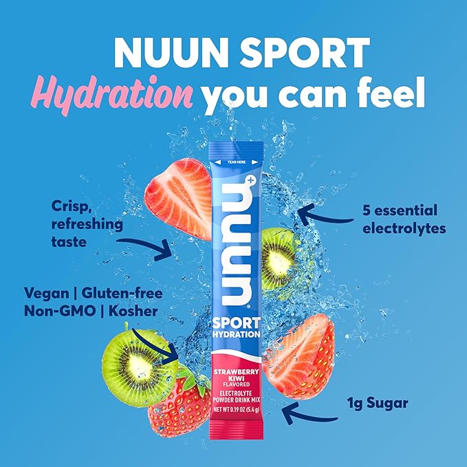 Nuun Sport Electrolyte Powder Packets with Magnesium, Calcium, Potassium, Chloride, and Sodium, Hydration Packets for On-the-Go, Strawberry Kiwi Flavor, Gluten Free & Vegan, 16 Single Servings