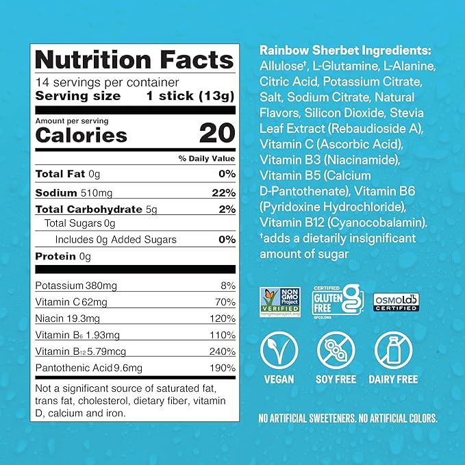 Liquid I.V.® Hydration Multiplier Sugar-Free - Rainbow Sherbet | Electrolyte Powder Drink Mix | 1 Pack (14 Servings)