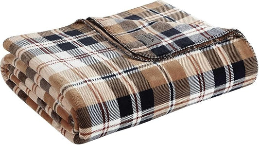 Eddie Bauer - King Blanket, Reversible Plush Bedding, Plaid Home Decor, Oeko-Tex Certified (Tralhead Plaid Beige, King)
