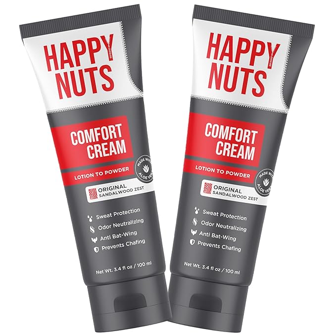 HAPPY NUTS Comfort Cream Deodorant For Men: Anti-Chafing Sweat Defense, Odor Control, Aluminum-Free Mens Deodorant & Hygiene Products for Men's Private Parts 3.4 oz.(2 Pack, Original)