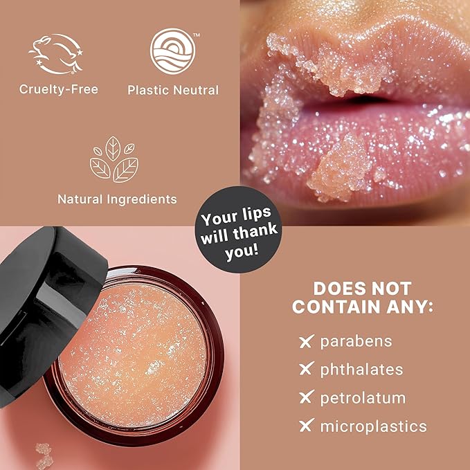 Lip Scrub Vanilla - USA Made Sugar Lip Scrubber Exfoliator with Natural & Organic Ingredients