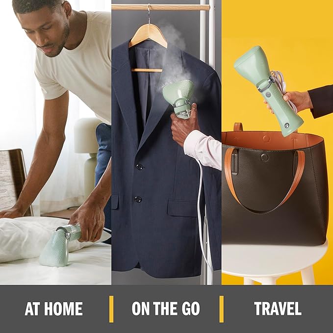 Conair Handheld Garment Steamer for Clothes - Power Steam: Small Size, Big Power - Great for Home, Office, or Travel with Dual Voltage for Worldwide Use, Mint Green