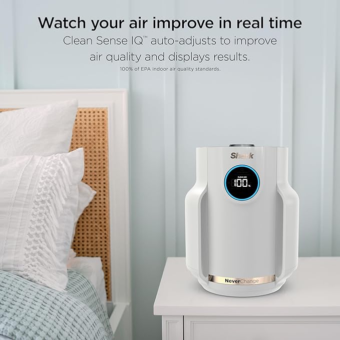 Shark NeverChange Air Purifier Compact Pro with Long-lasting HEPA Exceeding Filtration, Captures Pet Dander, Dust, Smoke, and Allergens, up to 250 sq. ft. for Bedroom, Home Office, Dorm, HP072PL
