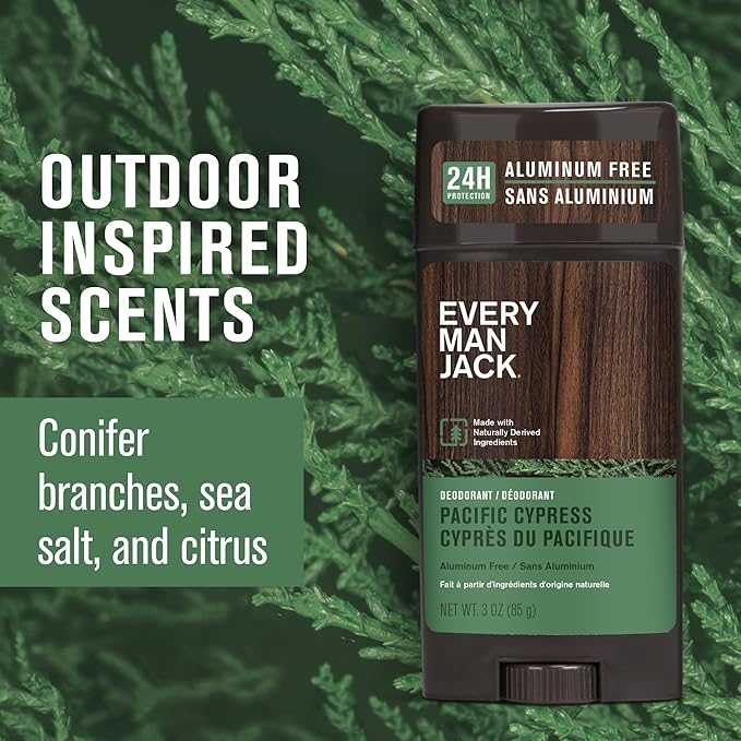 Every Man Jack Pacific Cypress Men’s Deodorant - Stay Fresh with Aluminum Free Deodorant For all Skin Types - Odor Crushing, Long Lasting, with Naturally Derived Ingredients - 3oz (2 Pack)
