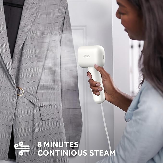 Sunbeam MiniPower 1000W Portable Garment Steamer – Nonstick Steam Plate, 125mL Tank, 8 Minutes Continuous Steam, Horizontal & Vertical Steam, 30-Second Heat-Up, 3-Year Limited Warranty