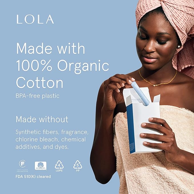 LOLA Organic Cotton Tampons, 8 Count - Light Non-Toxic Tampons, Period Feminine Hygiene Products, HSA FSA Approved Products Feminine Care