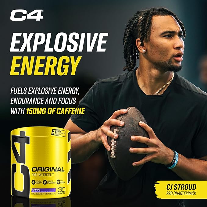 Cellucor C4 Original Pre Workout Powder Grape Sugar Free Preworkout Energy for Men & Women 150mg Caffeine + Beta Alanine + Creatine - 30 Servings (Packaging May Vary)