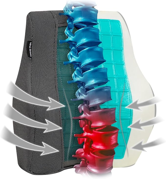 Mind Reader Lumbar Support Cushion for Office Chair and Car Seat, Memory Foam and Cooling Gel Core, Air-Cloud Technology, Back Pain Relief, Improves Posture, 15.5" L x 3.75" W x 14" H, Black