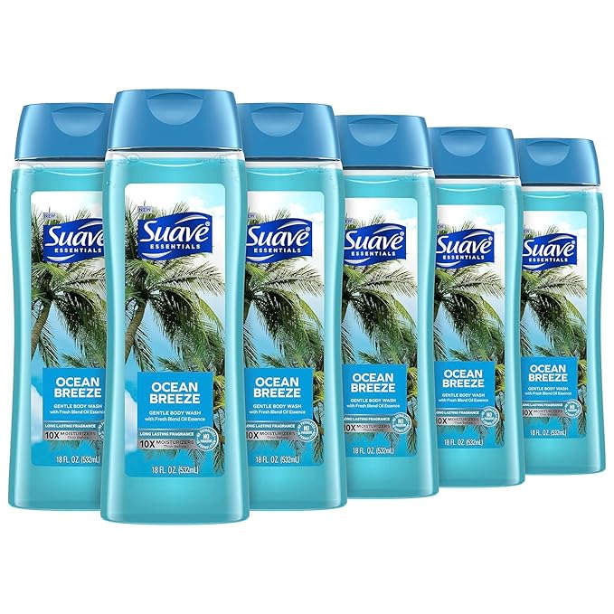Suave Moisturizing Body Wash, with Ocean Breeze Scent and Vitamin E Extract & Moisturizing Body Wash, with Wild Cherry Blossom and Vitamin E Extract, No Parabens, No Phtahaltes