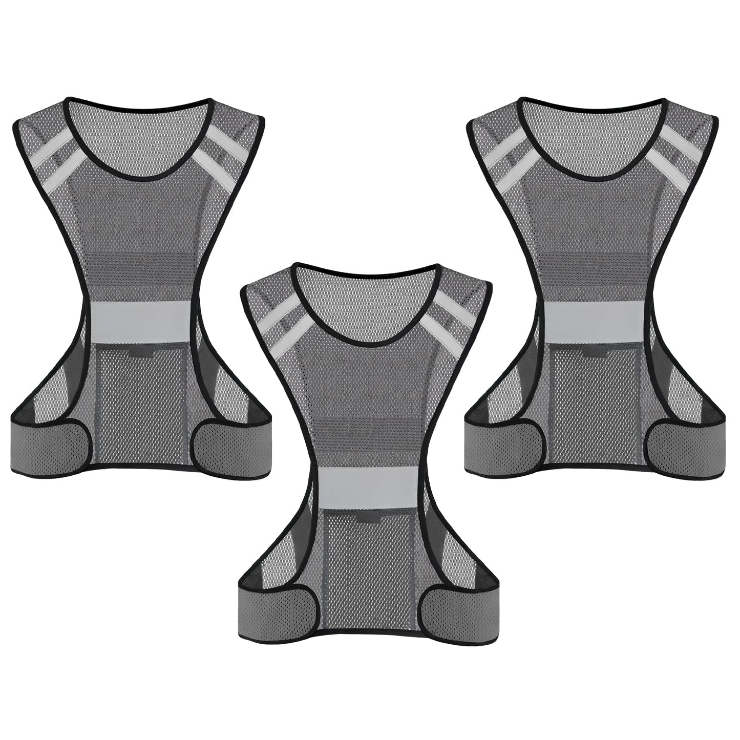 TCCFCCT Reflective Safety Running Vest for Men Women Running Gear for Walking at Night, 3 Pack Mesh Grey, One Size