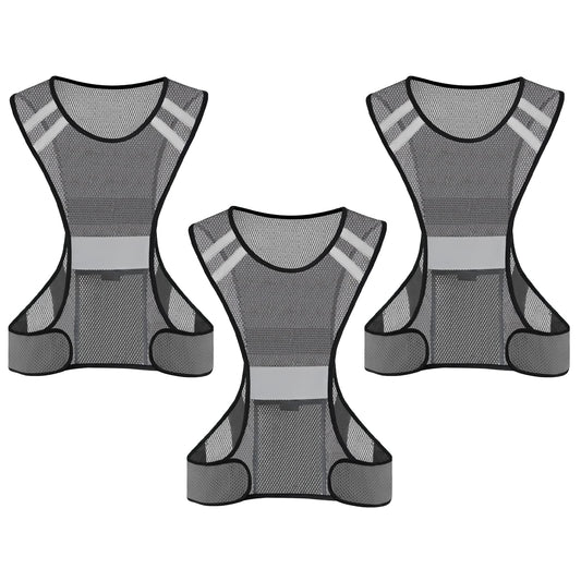 TCCFCCT Reflective Safety Running Vest for Men Women Running Gear for Walking at Night, 3 Pack Mesh Grey, One Size
