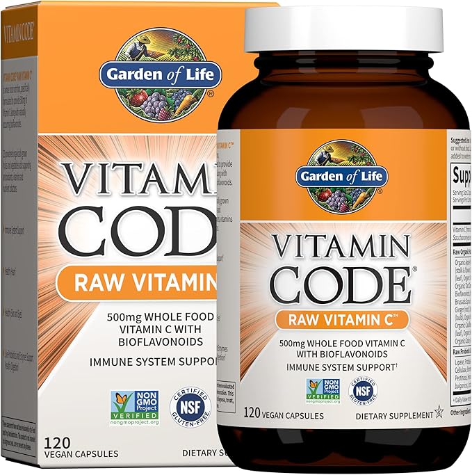 Garden of Life Organic Vegan Vanilla Protein Powder 22g - Vitamin Code Vitamin C 120 Capsules Bundle