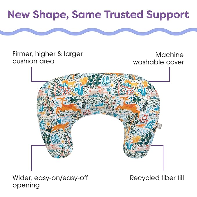 Boppy Nursing Pillow, Colorful Forest Animals, Larger, More Supportive Pillow for Breastfeeding and Bottle Feeding; Firmer Fill, Higher Lift, Larger Area Than Original Nursing Pillow; JPMA Certified