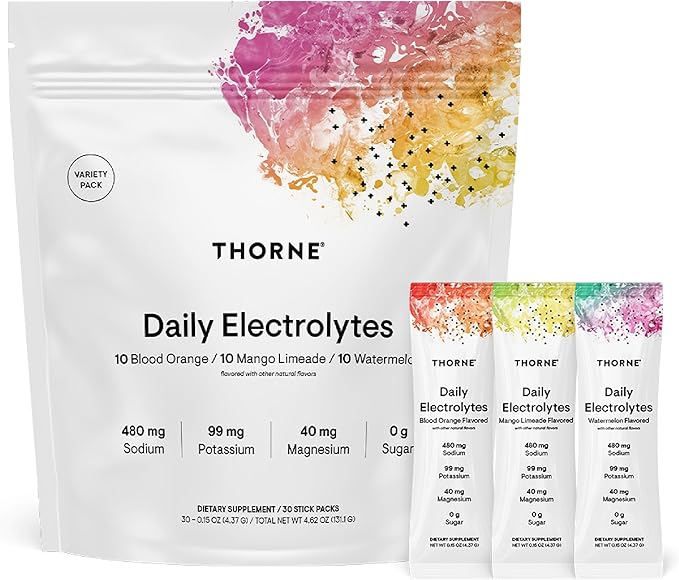 THORNE - Daily Electrolytes - Zero Sugar & Low-Calorie Electrolyte Drink Mix - Naturally Flavored & Sweetened - NSF Certified for Sport - Variety - 30 Stick Packs
