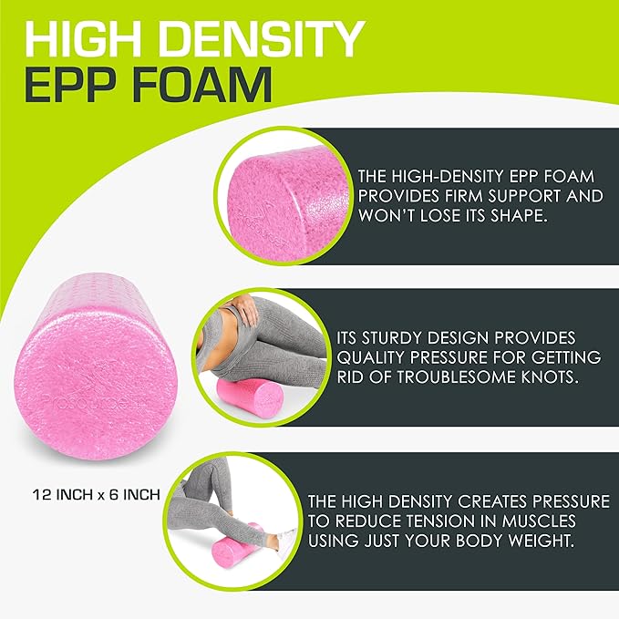 ProsourceFit High Density Foam Rollers 18 - inches Long, Firm Full Body Athletic Massager for Back Stretching, Yoga, Pilates, Post Workout Trigger Point Release, Pink