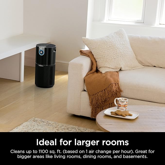 Shark AP1000 Clean Sense Air Purifier MAX, Allergies, HEPA Filter, 1100 Sq Ft, XL Room, Living Room, Whole Home, Captures 99.98% of Particles, Pollutants, Dust, Smoke, Allergens & Smells, Grey