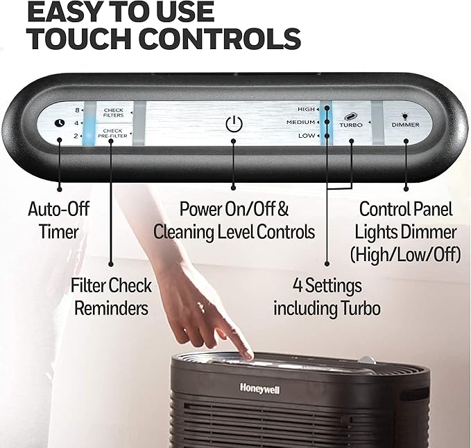 Honeywell AllergenPlus HEPA Air Purifier, Airborne Allergen Reducer for Large Rooms, Reduces Allergens, Smoke, Wildfire Smoke, Pollen, Pet Dander and More, Black, HPA200