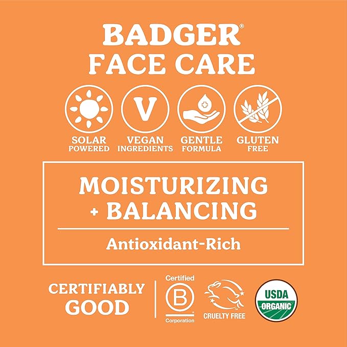 Badger Seabuckthorn Face Oil, Organic Face Moisturizer for Women & Men, Nourishing & Soothing Organic Jojoba, Baobab & Vitamin E Oil, Vegan Antioxidant Rich Facial Oil, 1 fl oz Glass Bottle