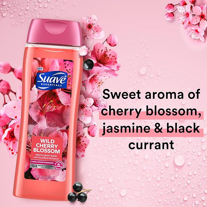 Suave Moisturizing Body Wash, with Ocean Breeze Scent and Vitamin E Extract & Moisturizing Body Wash, with Wild Cherry Blossom and Vitamin E Extract, No Parabens, No Phtahaltes