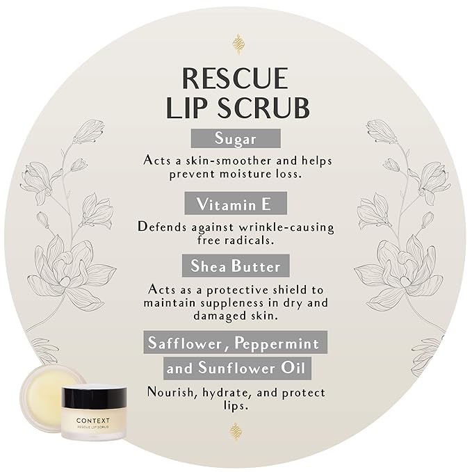 Context Skin Hydrating Lip Scrub Exfoliator. Sugar with Shea Butter, Vitamin E & Peppermint Oil for Dry, Chapped Lips. Overnight Lip Treatment for Soft and Smooth Lips
