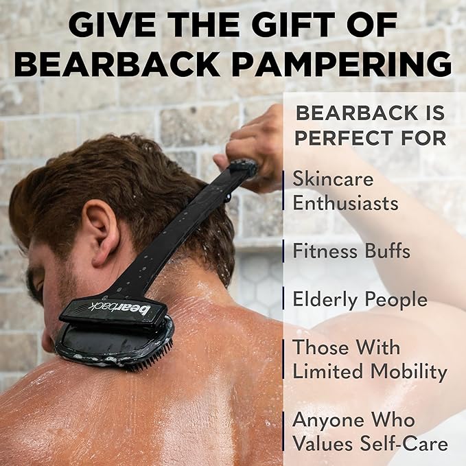 Bearback Silicone Body Scrubber with Extendable Folding Handle and Removable Scrub Brush – Premium Back & Shower Scrubber for Adults, Men, Women, Seniors – Gentle - Hygienic