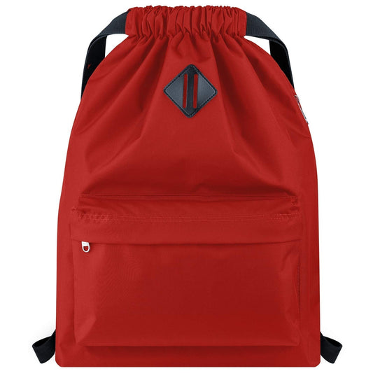 Vorspack Drawstring Backpack Water Resistant String Bag Cinch Bag Sports Gym Sack with Side Pocket for Men Women - Red