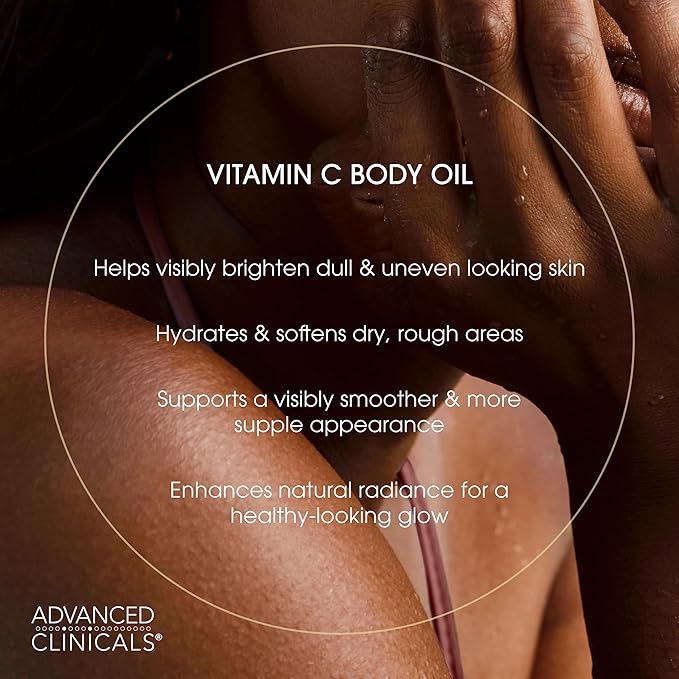Advanced Clinicals Collagen Body Oil + Vitamin C Brightening Body Oil Moisturizer 2pc Skincare Set - Nourishing, Brightening, & Firming Massage Oil To Improve Look Of Crepe Skin + Dark Spots, 2PC Set