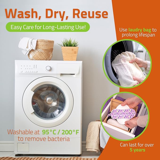 Organic Cotton EcoComfort Reusable Period Pads for Light Flow (S+M, 6-Pack); High-Temp Washable Cloth Pads for Women & Teens; Non-Irritating, Soft Reusable Pads Menstrual for Comfortable Period Care