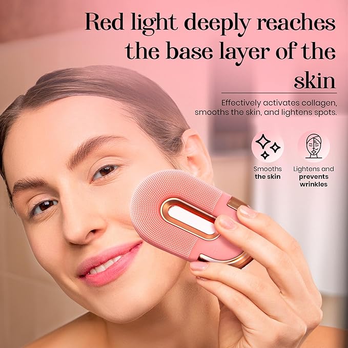 Electric Facial Cleansing Brush- 3 in 1 Multifunctional Face Cleanser Brush, Exfoliator & Massager - Vibrating Face Scrubber- Face Wash Brush with Wireless Charger, Pink