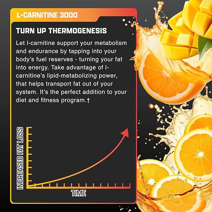 Nutrex Research Liquid Carnitine 3000 | Orange Mango | Stimulant Free | 31 Servings 16 Fl Oz