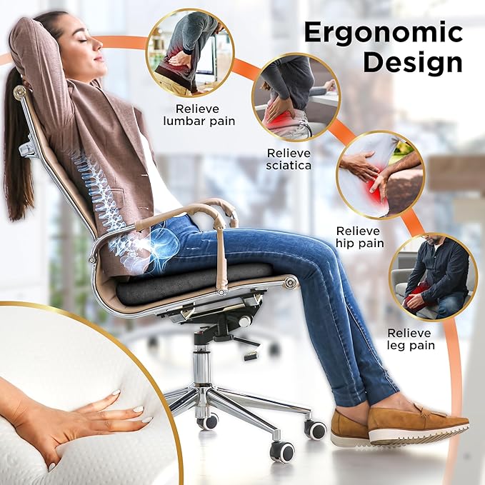 BLACK+DECKER Gel U-Shape Seat Cushion – Cooling Memory Foam Chair Cushion for Office, Car, Wheelchair & Airplane – Ergonomic, Non-Slip, Pain Relief, Washable Cover