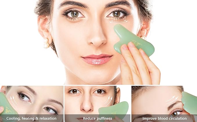 Set of 2 Gua Sha Facial Massagers of Jade Stone, Excellent Massage and Skincare Tool
