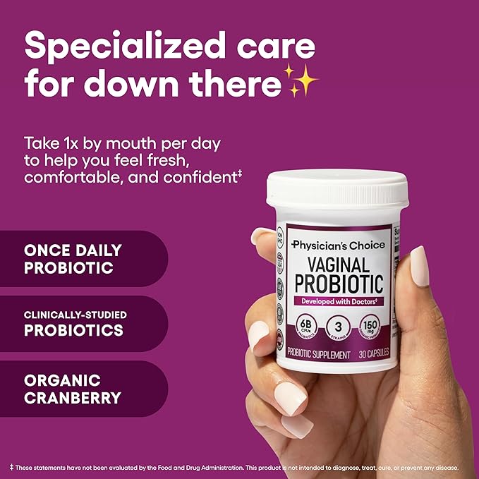 Physician's CHOICE Vaginal Probiotics for Women - pH Balance, Odor Control, Yeast Balance, Vaginal Flora & Feminine Health - 6B CFU with Organic Prebiotics and Cranberry Extract - 45 CT