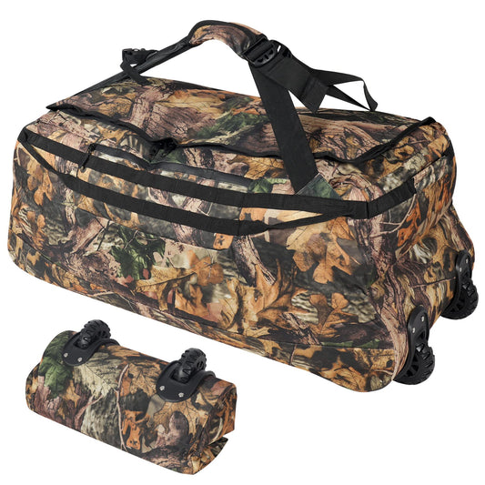 REDCAMP 140L Foldable Duffle Bag with Wheels and Backpack Straps, 1680D Oxford Extra Large rolled Duffel Bag backpack for Camping Travel Gear, Camouflage