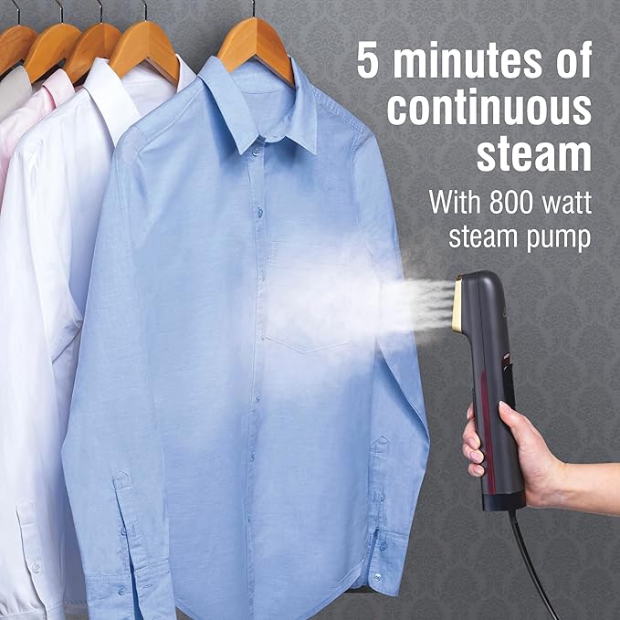 CHI Steam Handheld Garment Steamer for Clothes, Fabric and Drapes, 5 Minutes of Continuous Steam, Portable Wrinkle-Remover for Home and Travel, Vacation Essentials, Black (11580)