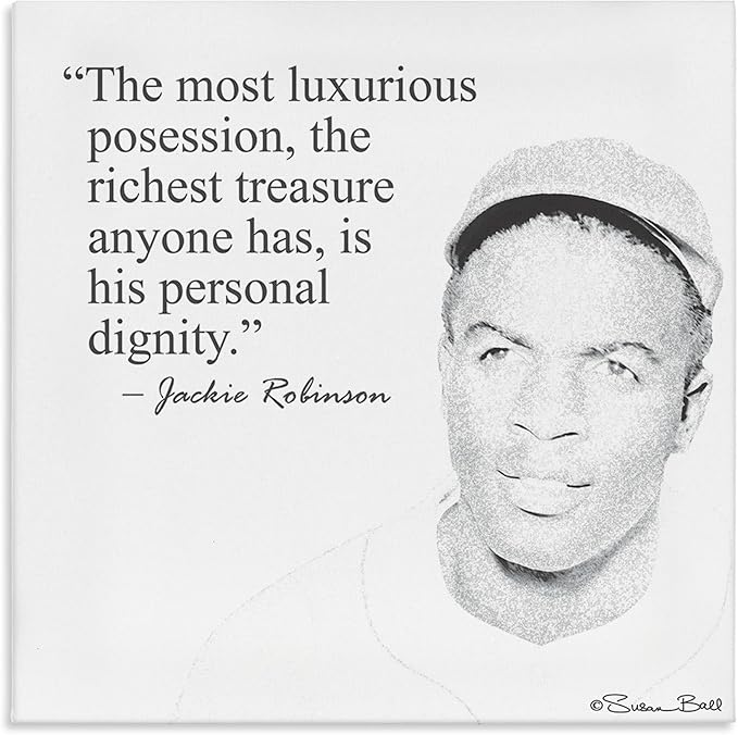 Stupell Industries Personal Dignity Jackie Robinson Quote Black and White Canvas Wall Art, 24x24, Multicolor