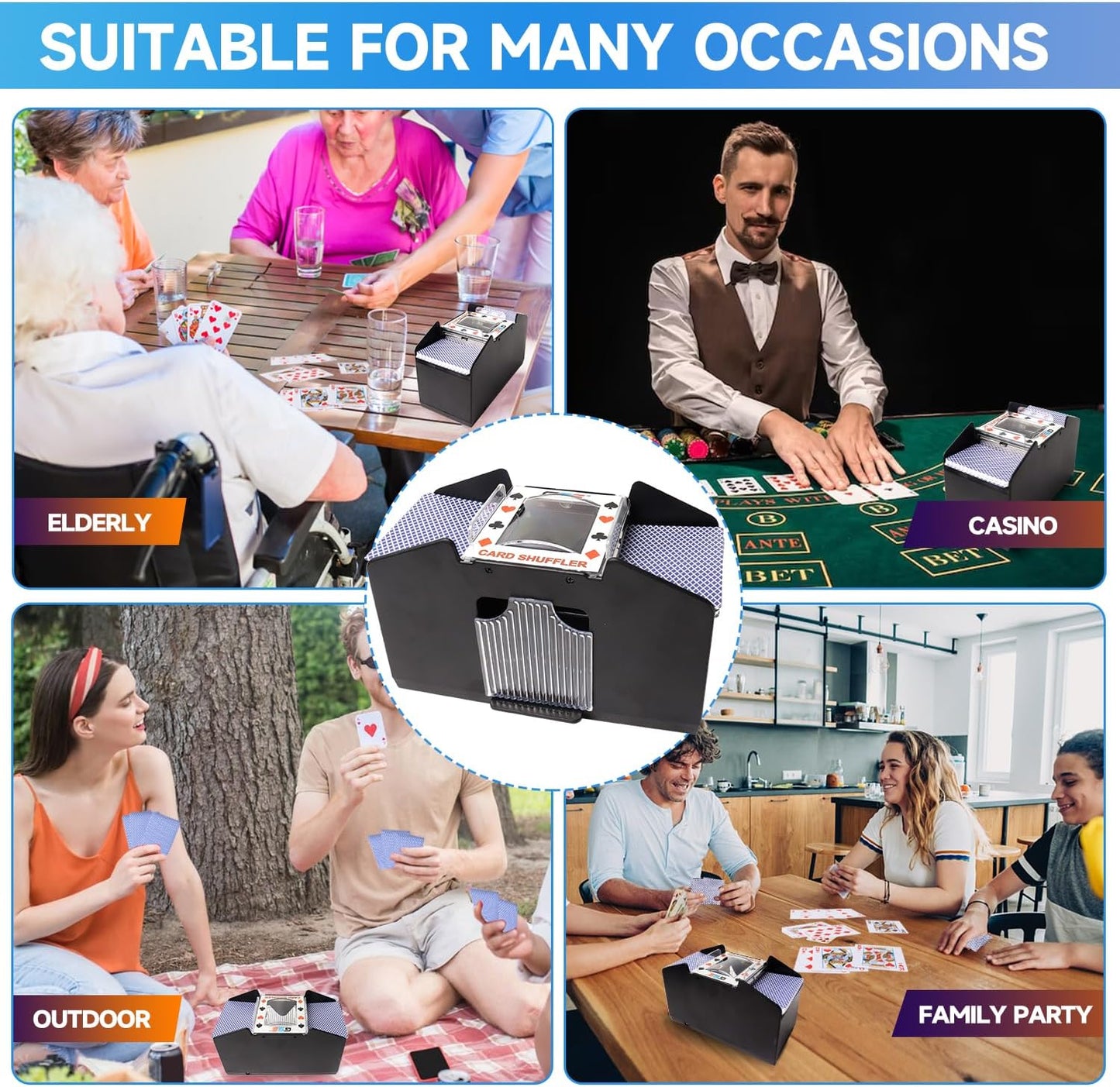 GSE Games & Sports Expert 4-Deck Automatic Card Shuffler, Battery-Operated Shuffler Machines for Playing Cards, Blackjack, Texas Hold'em, Canasta, Bridge, UNO Card Games