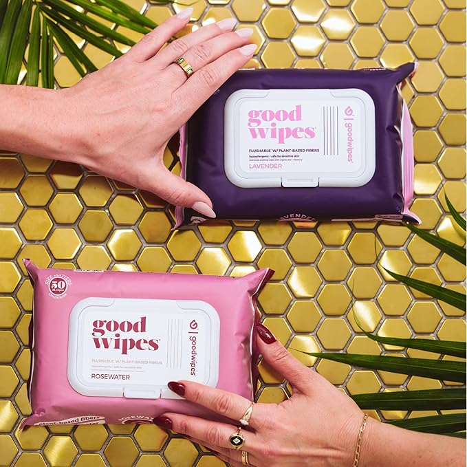 goodwipes Flushable Butt Wipes - Extra Large Adult Wet Wipes For Women & Men - Bathroom Essentials - Sewer & Septic Safe - Lavender, 418 Count (8 Packs + 1 Travel)