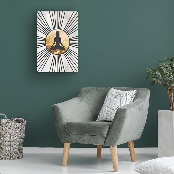 Trademark Fine Art Canvas Wall Art - Sarah Manovski 'Black Gold Yoga Sun 1' Wall Art for Living Room, Bedroom, or Office Décor
