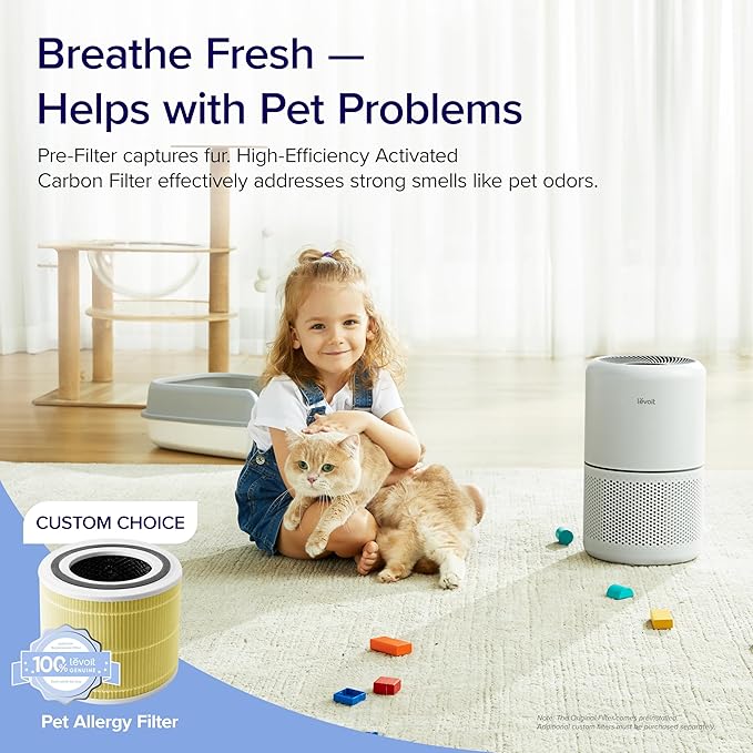 LEVOIT Air Purifier for Home Allergies Pet Hair in Bedroom, Covers Up to 1074 ft² by 56W High Torque Motor, AHAM VERIFIDE, 3-in-1 Filter with HEPA Sleep Mode, Remove Dust Smoke Odor, Core300-P, White