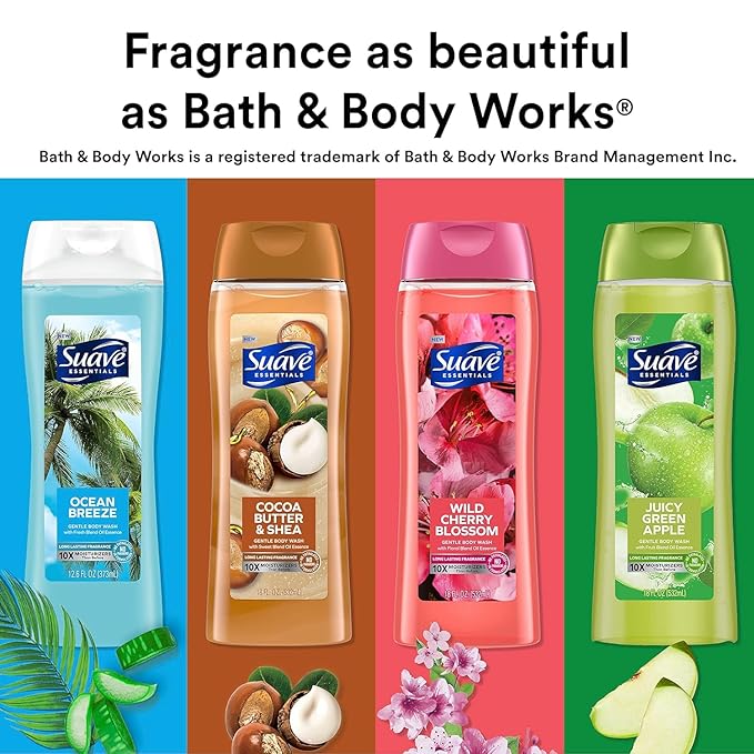 Suave Moisturizing Body Wash, with Ocean Breeze Scent and Vitamin E Extract, No Parabens, No Phtahaltes, 18 Oz Pack of 6
