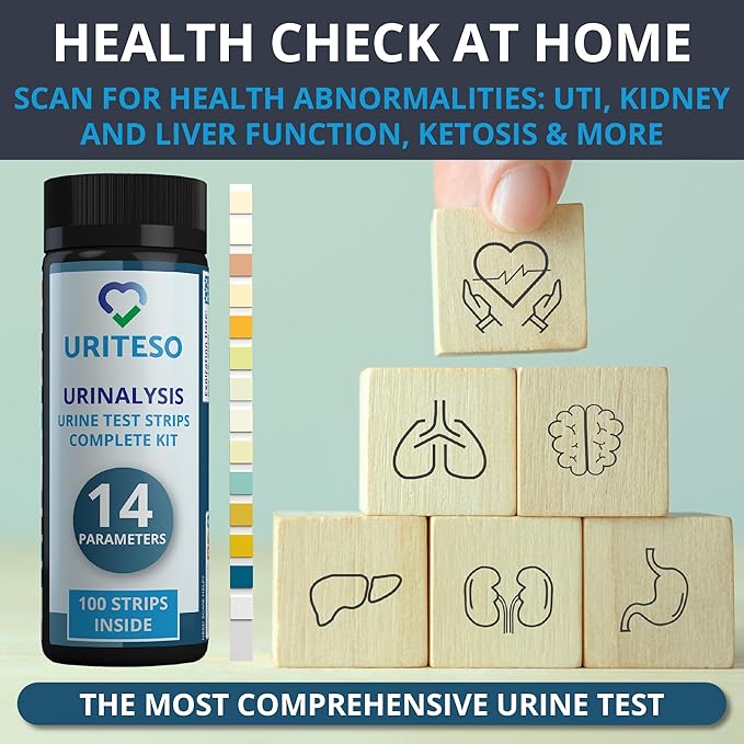14 Parameter Full Panel Urine Test Strips for Urinalysis | 100 Strips - Testing Kit for Kidney, Liver, UTI, Keto Diet, Ketosis, Hydration, Proteinuria - RBC, PRO, BIL, PH, SGR, CRE, KET, SG +6 More